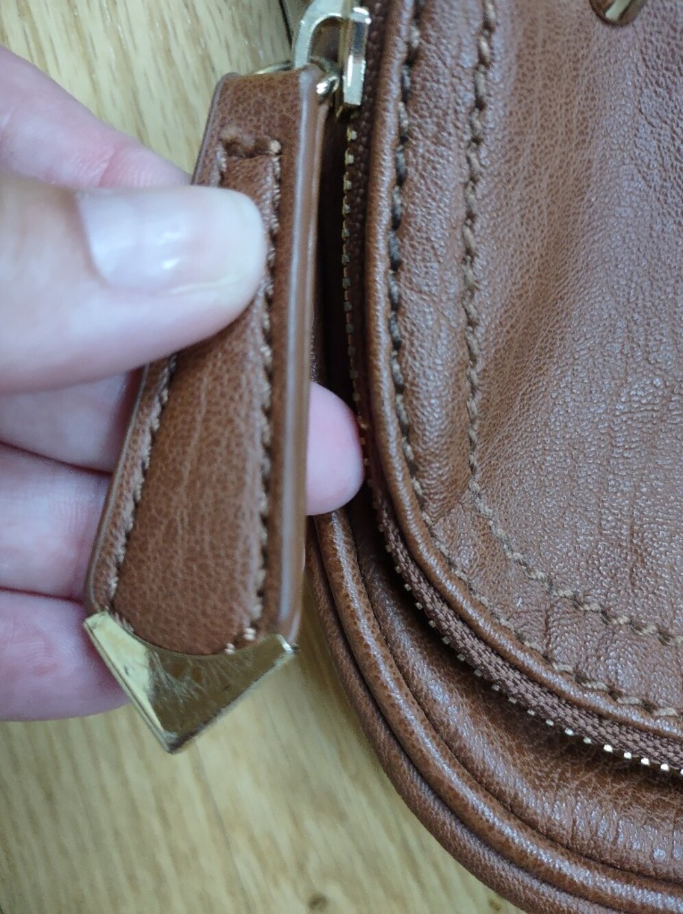 ALDO Cognac Brown Crossbody Bag | Double Zip Mini Purse | Gold Hardware - Picture 4 of 8